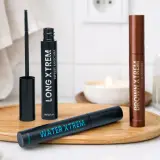 Tres máscaras de pestañas de Mercadona: Long Xtrem, Water Xtrem y Brown Xtrem, listas para una mirada perfecta.