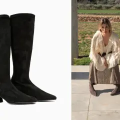 Botas altas negras de ante con tacón geométrico, perfectas para estilizar las piernas.