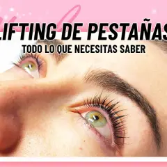 Ojo con pestañas levantadas y rizadas tras un lifting de pestañas. Texto: "LIFTING DE PESTAÑAS TODO LO QUE NECESITAS SABER".