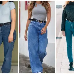 Tres mujeres lucen pantalones vaqueros mujer que mejor sientan, en diferentes estilos y cortes, para un look moderno y favorecedor.