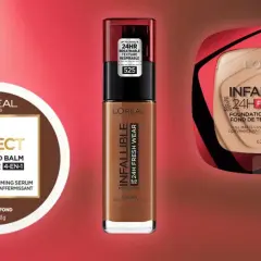 Descubre la mejor base de maquillaje L'Oréal: bálsamo Age Perfect y bases Infallible 24H Fresh Wear en líquido y polvo.