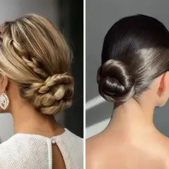 Dos recogidos elegantes, uno trenzado y otro liso, perfectos para una invitada de boda.