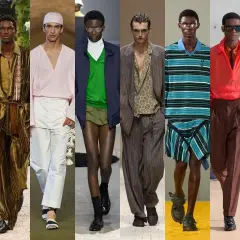 Modelos desfilan con atuendos que marcan las tendencias moda hombre: trajes de lino, estampados audaces y cortes modernos.