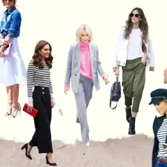Mujeres con estilos variados, mostrando cómo lograr colores que combinen en atuendos elegantes y casuales, desde trajes de chaqueta hasta looks con gabardina.
