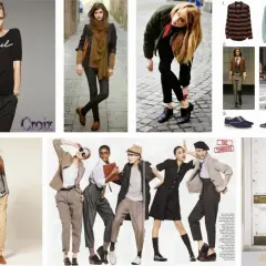 Estilos tomboys: mujeres con trajes de chaqueta, pantalones anchos y camisas, inspirados en la moda masculina.