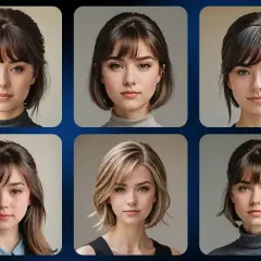 Seis retratos de mujeres con distintos tipos de flequillo, desde rectos y cortos hasta desfilados y laterales.