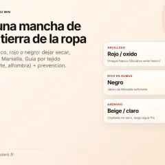 Guía para quitar manchas de barro o tierra de la ropa. Incluye consejos para barro rojo/óxido, negro y beige/claro, con métodos como cepillar y usar jabón de Marsella.