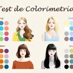 Test de colorimetría: cuatro estilos de mujer (Primavera, Verano, Otoño, Invierno) con paletas de colores asociadas. La mujer de verano luce un vestido azul claro.