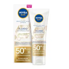 Fluido solar Nivea Sun antimanchas FP 50+. Protección facial experta, refrescante y no graso. Una crema solar biodegradable para cuidar tu piel.