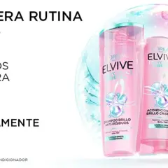 Rutina anti-residuos Elvive para un pelo brillante por 72 horas. Champú, acondicionador y mascarilla.