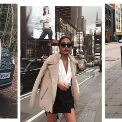 Tres mujeres con looks casuales y elegantes. Una posa junto a un coche, otra en Times Square y la tercera en una calle urbana.