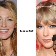 Comparativa de tonos de piel y colorimetría pelo: "Cálidas" (Jennifer Lopez, Blake Lively, Beyoncé) vs. "Frías" (Taylor Swift, Kendall Jenner, Lupita Nyong'o).