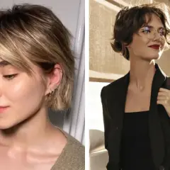 Dos mujeres con un moderno corte bixie. Una luce un estilo rubio desordenado, la otra un castaño ondulado con gafas.