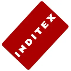 Tarjeta regalo Inditex en rojo con letras blancas.
