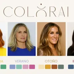 Cuatro mujeres representan los tipos de colorimetría: Primavera, Verano, Otoño e Invierno, con paletas de colores asociadas.