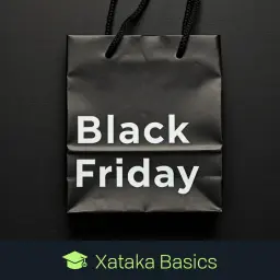 Bolsa negra con el texto "Black Friday" en blanco. ¡Prepárate para las ofertas cuando es el Black Friday!
