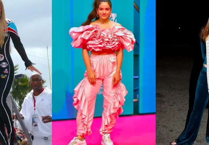 Tres mujeres muestran cómo vestir con chándal: un mono de carreras, un conjunto rosa voluminoso y un traje de terciopelo azul.