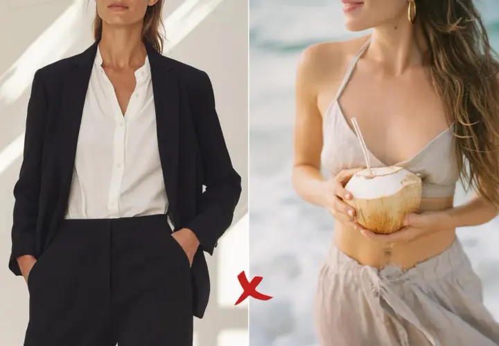 Outfit casual mujer: traje negro vs. look playero con coco.