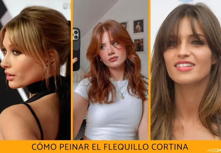 Tres mujeres lucen estilos de cabello con flequillo cortina, un corte moderno que enmarca el rostro.