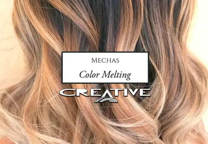 Mechas color melting en cabello rubio y castaño, con un degradado suave y natural.