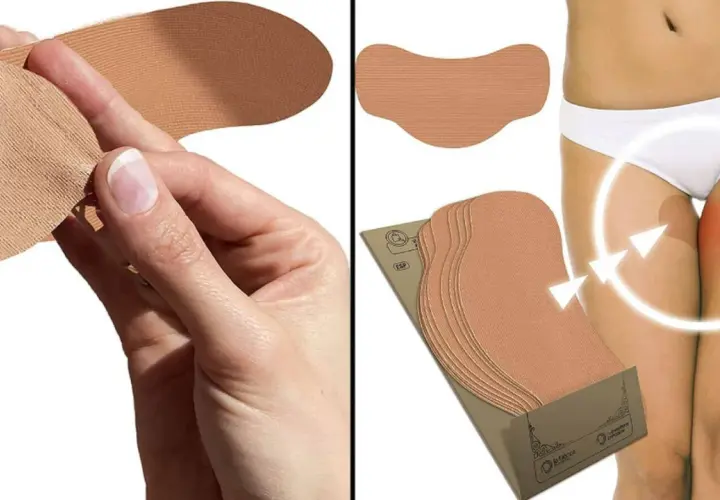 Protección para evitar rozaduras en los muslos. Tiras adhesivas de tela para mayor comodidad al caminar.