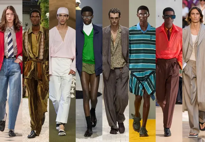 Modelos desfilan con atuendos que marcan las tendencias moda hombre: trajes de lino, estampados audaces y cortes modernos.