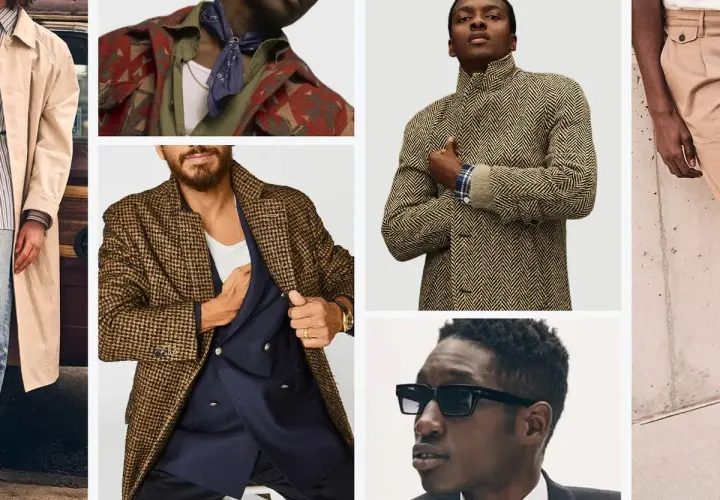 Hombres con estilo. Un abrigo **dolman** de espiga, gabardina, traje y accesorios.
