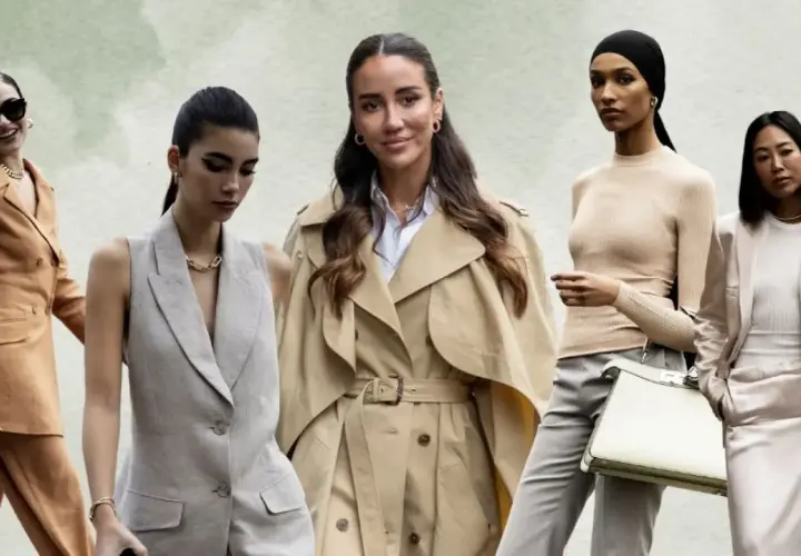 Cinco mujeres con atuendos elegantes y discretos, encarnando el lujo silencioso.