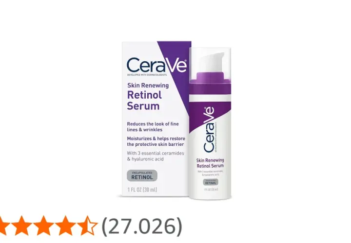 Sérum renovador con retinol de CeraVe, ideal para reducir líneas finas. El porcentaje de retinol encapsulado es clave para su eficacia.