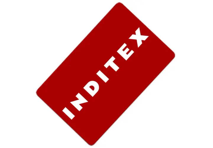 Tarjeta regalo Inditex en rojo con letras blancas.
