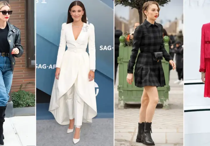 Cuatro it girls muestran estilos diversos: cuero y jeans, blanco elegante, cuadros modernos y rosa vibrante.