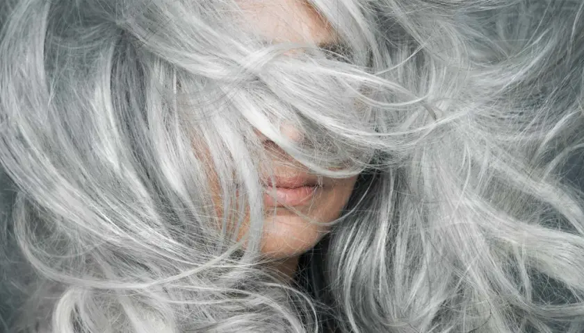 Cabello plateado y sedoso, un estilo natural para cubrir canas sin tinte.