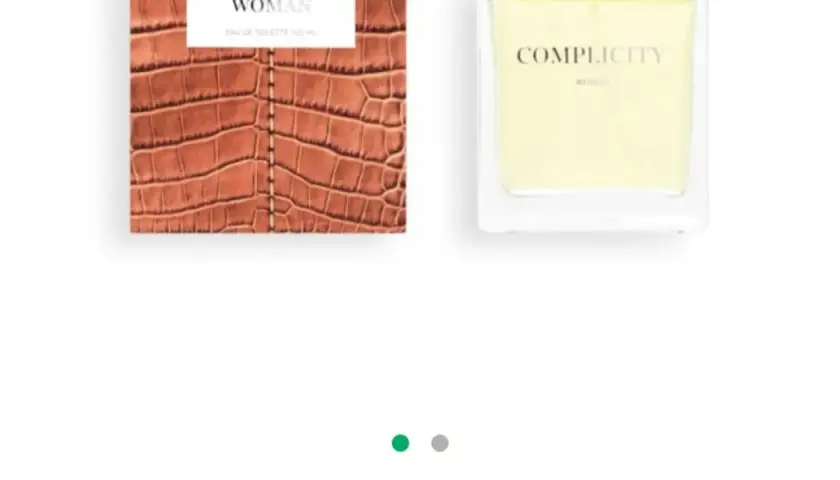 Perfume "Complicity Woman" de Mercadona, con caja de imitación piel de cocodrilo y frasco de cristal.