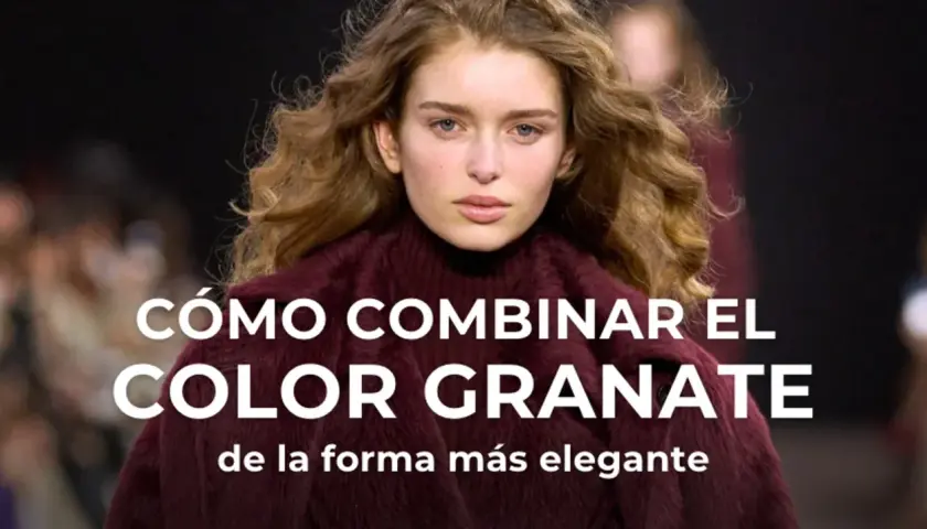 Modelo con un suéter de lana color granate, mostrando cómo combinar la paleta de colores granate de forma elegante.