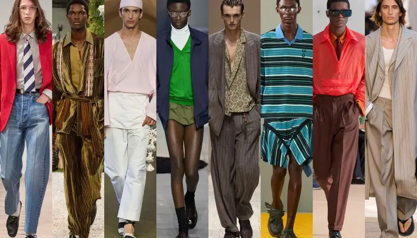 Modelos desfilan con atuendos que marcan las tendencias moda hombre: trajes de lino, estampados audaces y cortes modernos.
