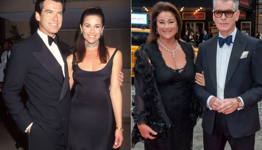 Keely Shaye Smith y Pierce Brosnan, una pareja elegante en dos momentos de su vida.