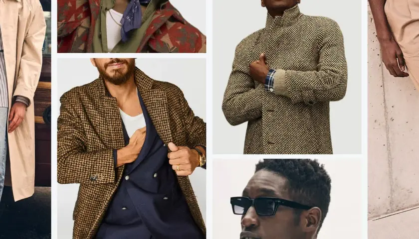 Hombres con estilo. Un abrigo **dolman** de espiga, gabardina, traje y accesorios.
