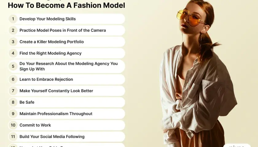 Joven modelo con gafas naranjas, lista para aprender como ser modelo. Consejos para una carrera exitosa.