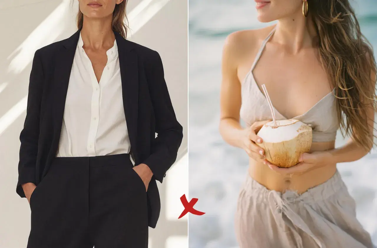 Outfit casual mujer: traje negro vs. look playero con coco.