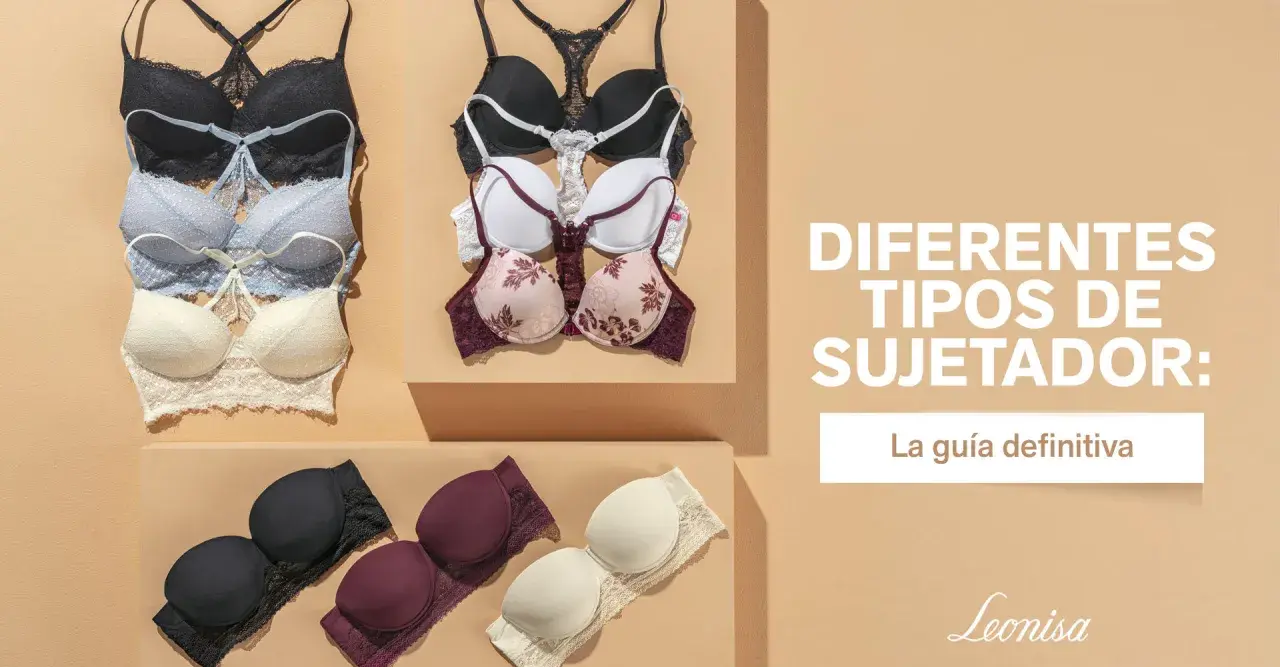 Explora diferentes tipos de sujetador: una guía definitiva con estilos variados en negro, azul, blanco y burdeos.