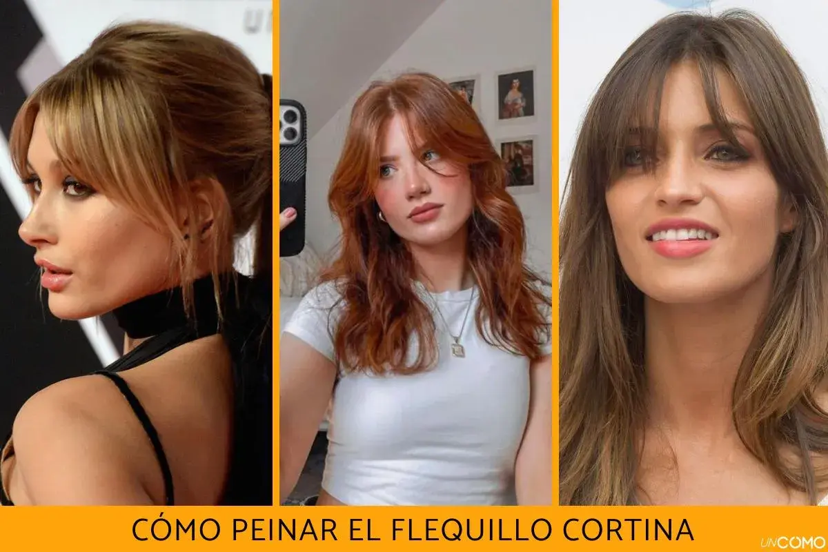 Tres mujeres lucen estilos de cabello con flequillo cortina, un corte moderno que enmarca el rostro.