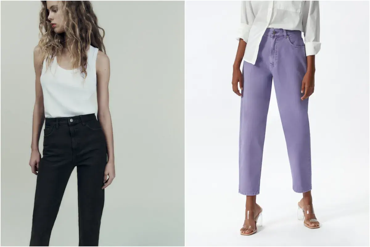 Vaqueros mom fit: favorecen a todas, realzan la figura. Dos estilos, uno negro y otro lila, para looks modernos.