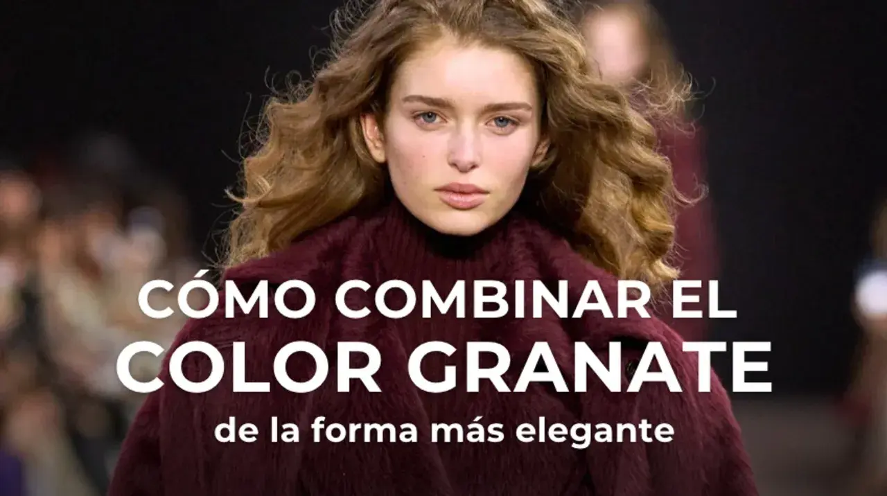 Modelo con un suéter de lana color granate, mostrando cómo combinar la paleta de colores granate de forma elegante.