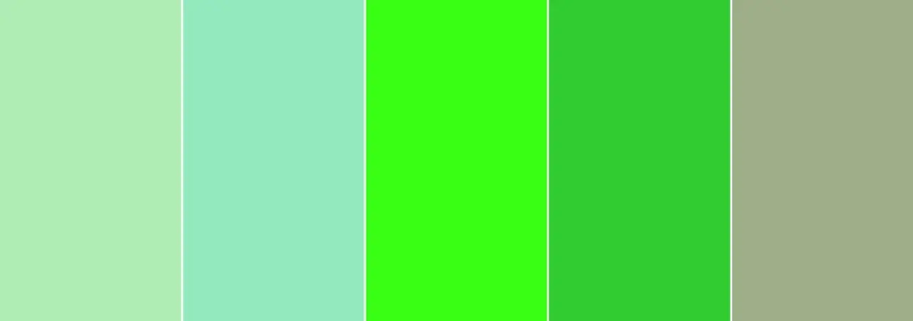 Paleta de colores con tonos verdes vibrantes y un toque de beige, creando colores que contrastan con el verde.
