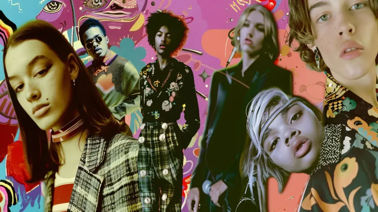 Modelos con un estilo vibrante y audaz, en un collage de arte pop que realza su aesthetic estilo.