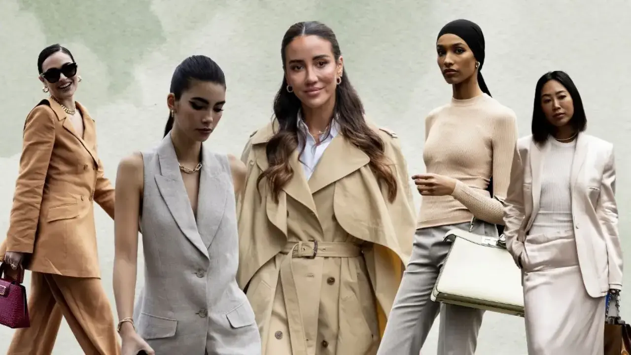 Cinco mujeres con atuendos elegantes y discretos, encarnando el lujo silencioso.