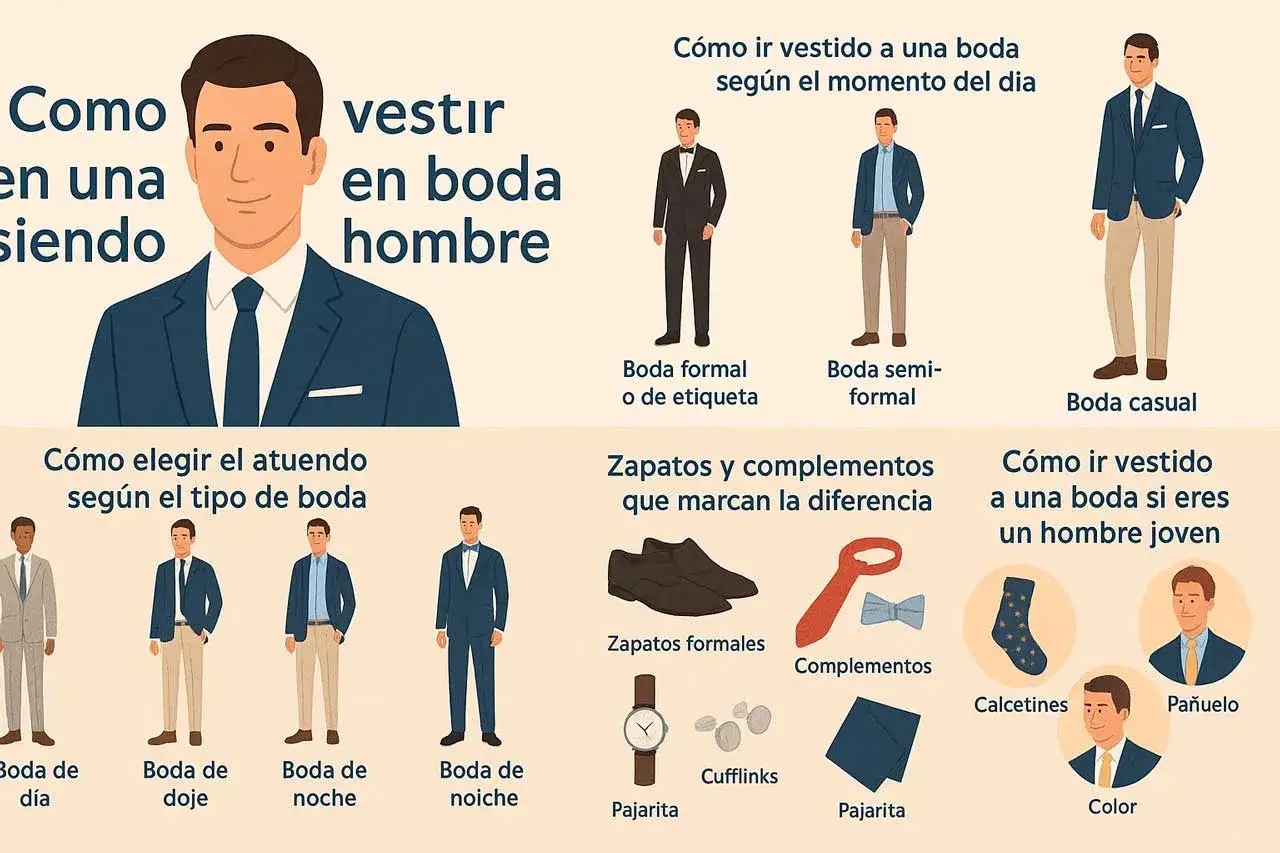 Guía para un invitado boda hombre sin traje: cómo vestir según el tipo de evento, hora y tu estilo. Incluye opciones formales, casuales y complementos.