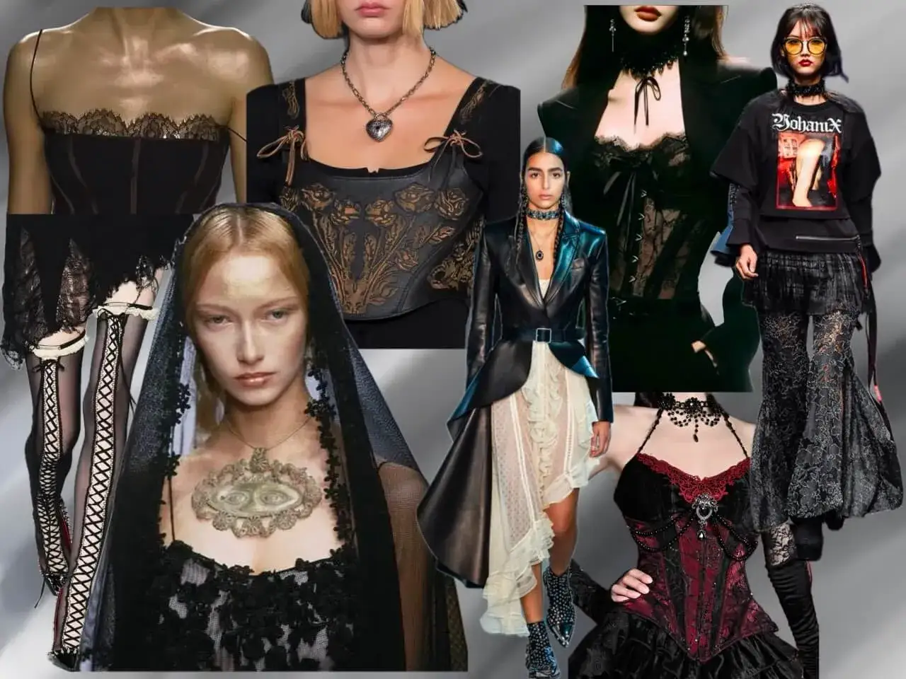 Estilo gótico con corsés, encajes y un toque de misterio. Una goth girl luce atuendos oscuros y seductores.