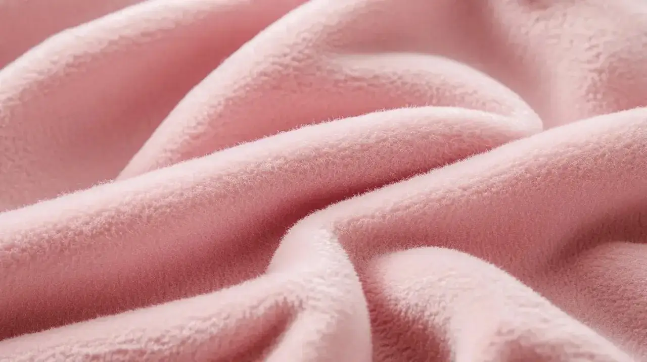 Suave pana tejido en tono rosa, con pliegues que invitan a la comodidad.