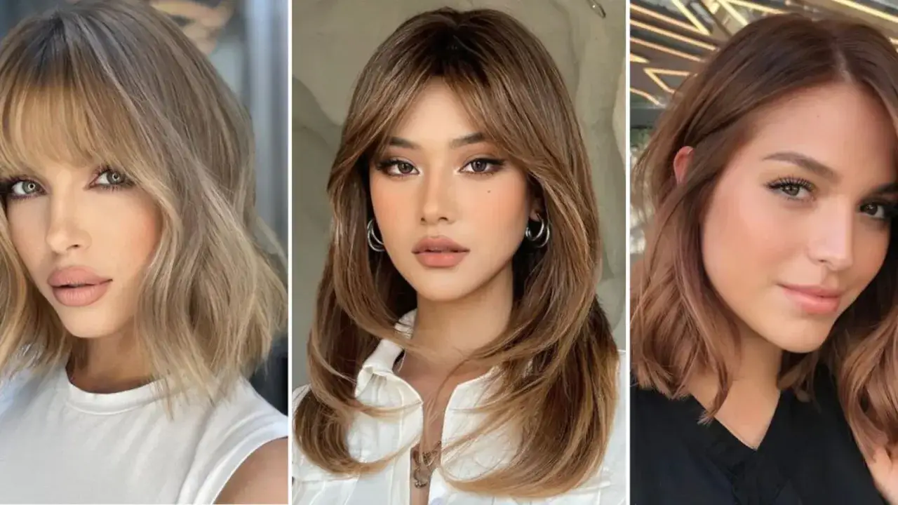 Tres mujeres con cortes de pelo modernos y favorecedores, ideales para cortes de pelo cara ovalada.